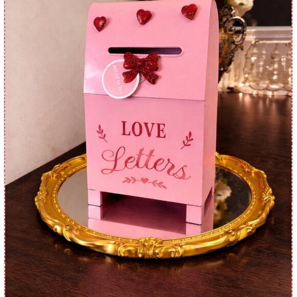 Pink Love Letters Metal Mailbox Valentine’s Day Decor Card Holder Shelf NWT